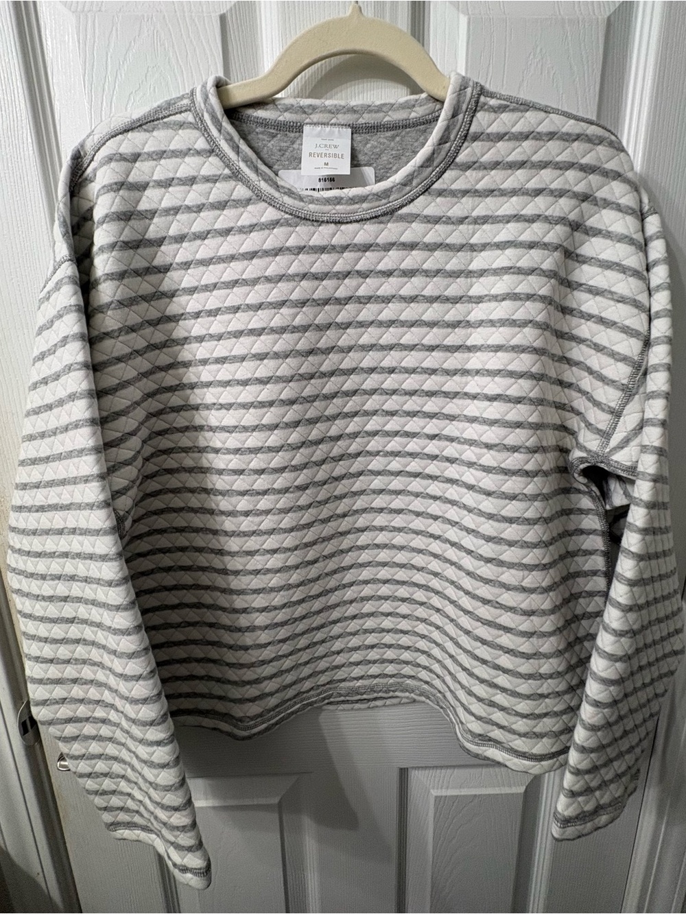 NWT J. Crew Reversible Quilted Sweatshirt Women’s M Gray Ivory Striped Sweatshir